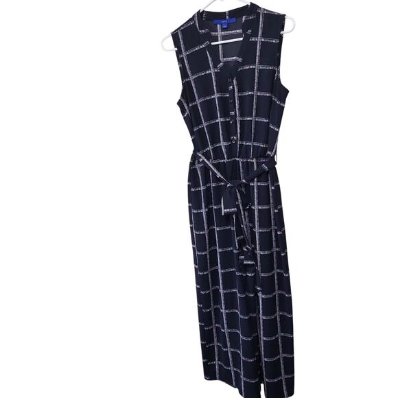 Y2K Office Siren Jumpsuit Black White Windowpane V Neck Officecore Corpcore Sm - Picture 1 of 9